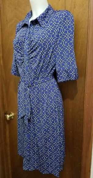 Laundry Shelli Segal blue ruched print shirt dress - Picture 2 of 6